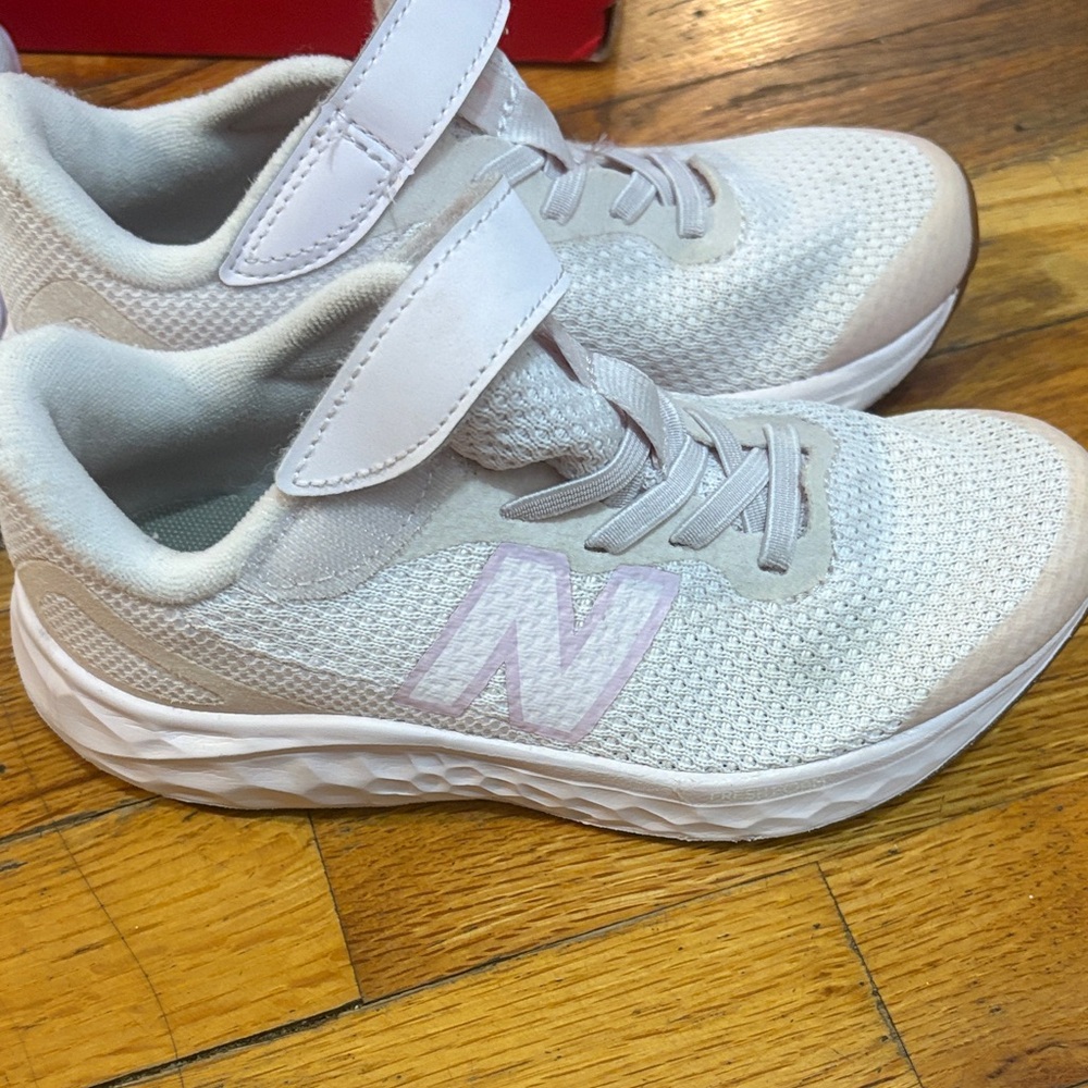 New Balance Kids' Cream and Pink Sneakers